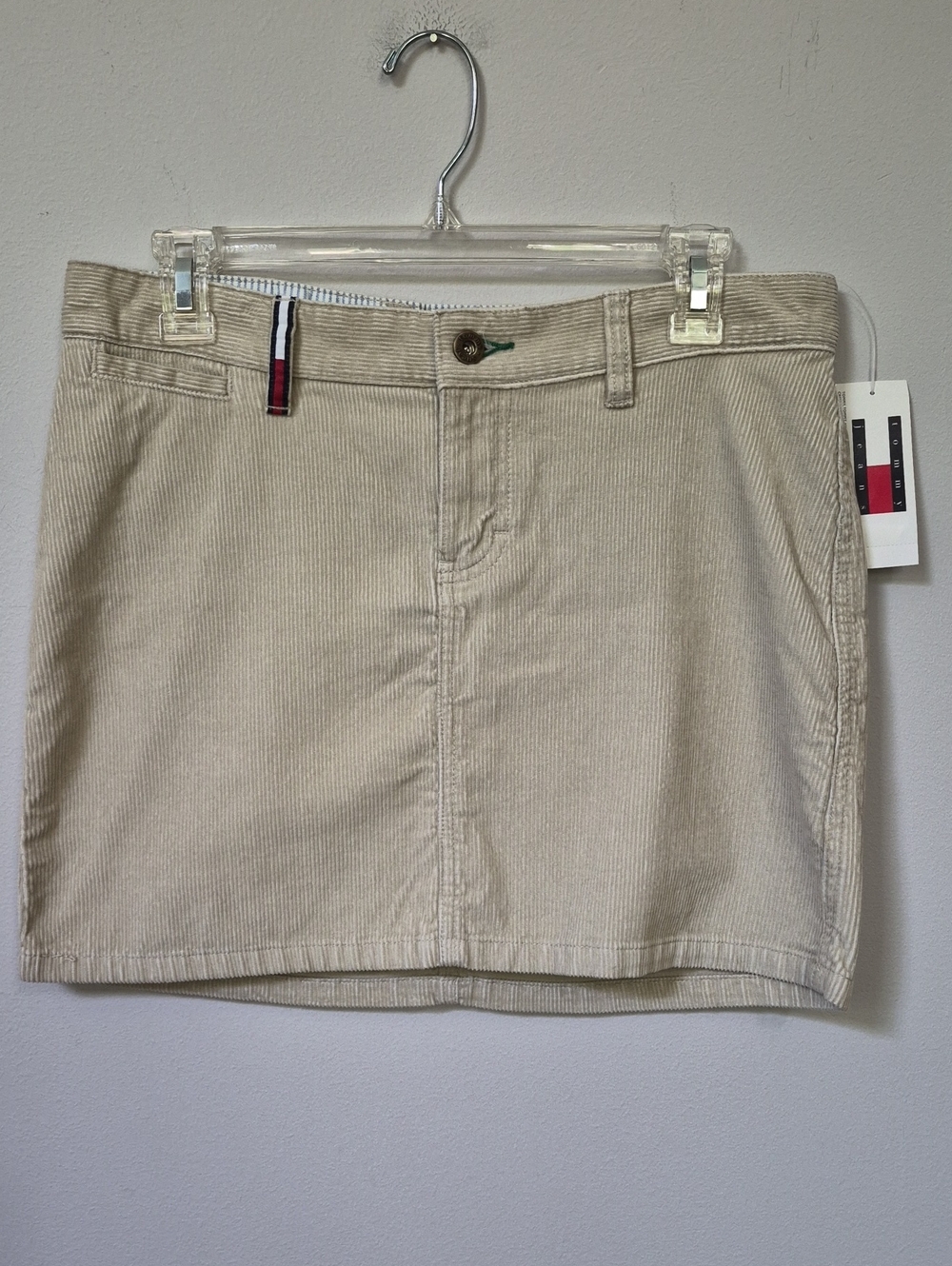 Y2K Tommy Hilfiger Neutral Beige Soft Corduroy Mini Skirt Academia Preppy